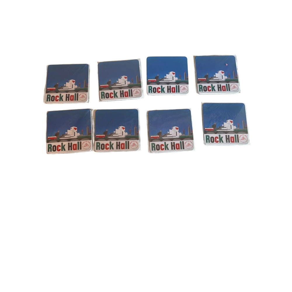 Rock Hall Coaster Set Blue Retro Skyline Rock and Roll Hall of Fame Cork 8 Pack